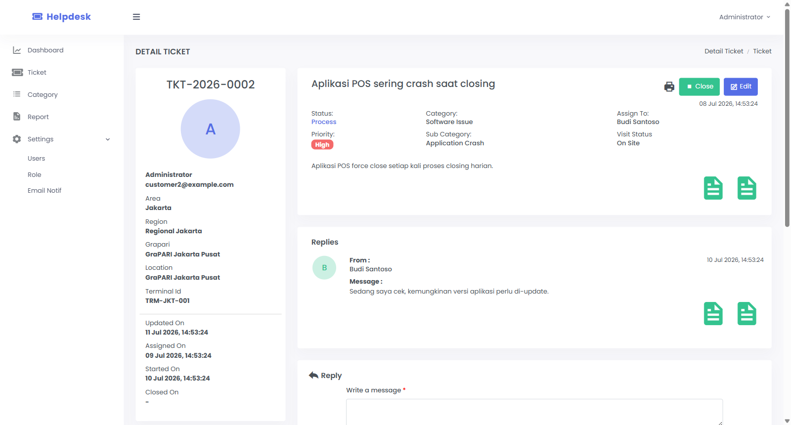 Ticket detail: org hierarchy and reply thread